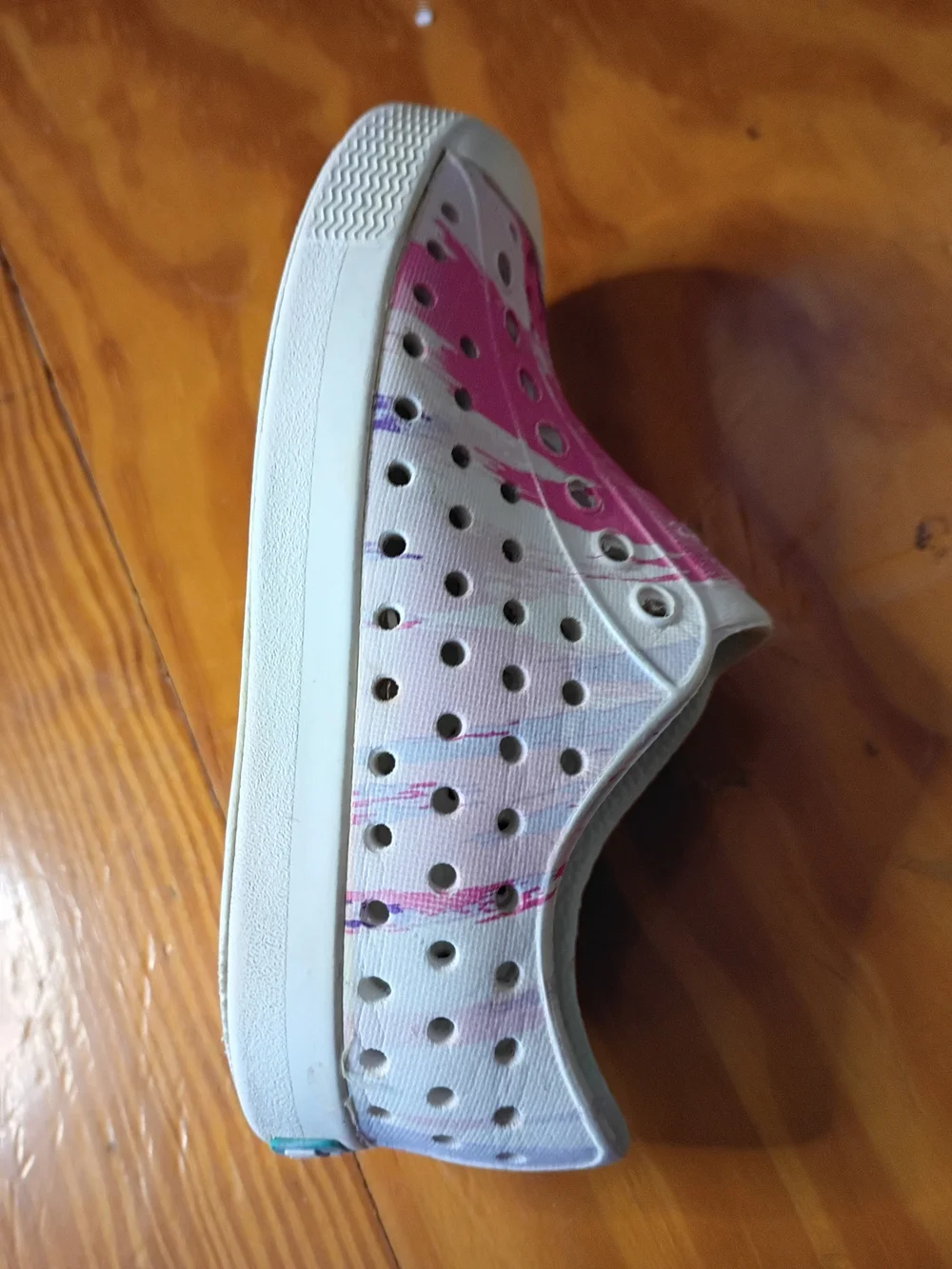 Native Kids Shoes — White with Pink & Purple Graphic Slip-On